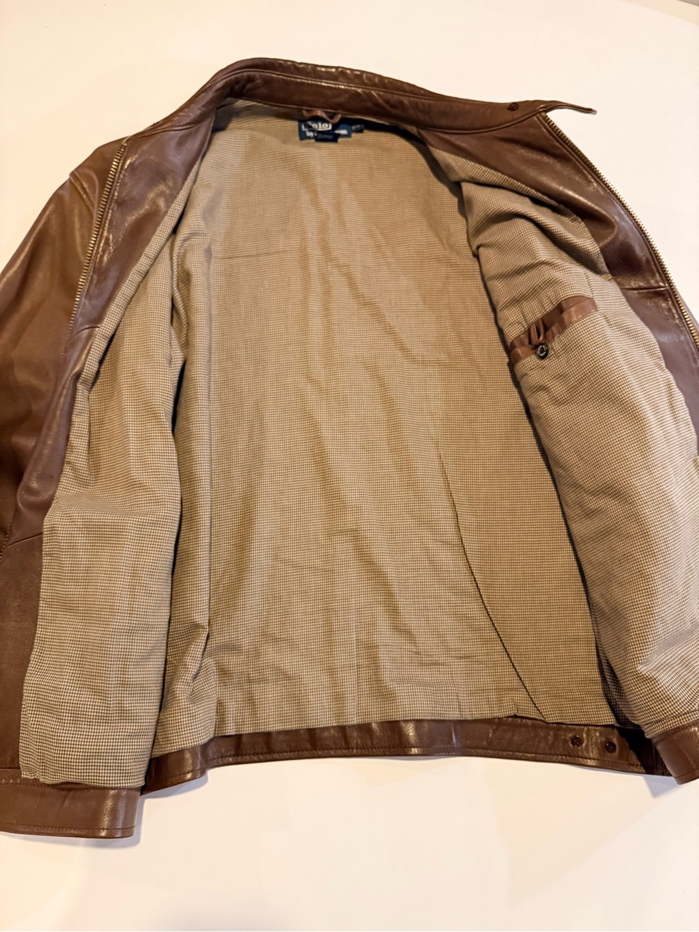 Polo by Ralph Lauren Tan Leather Bomber Jacket - Picture 3 of 5